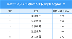 2025年1-3月中国房地产企业权益拿地金额TOP100（图）