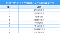 2024年度中國協(xié)作焊接機器人品牌出貨量排行TOP8（附榜單）