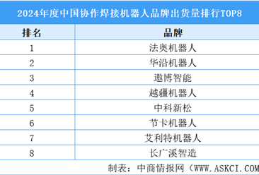 2024年度中国协作焊接机器人品牌出货量排行TOP8（附榜单）