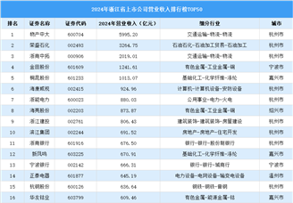 2024年中國浙江省上市公司營業(yè)收入排行榜（附榜單）