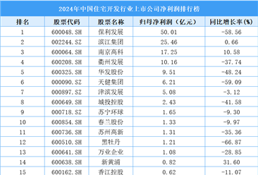 2024年中国住宅开发行业上市公司净利润排行榜（附榜单）