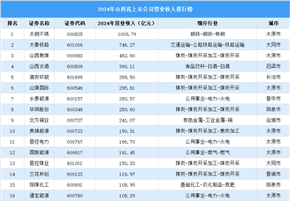 2024年中国山西省上市公司营业收入排行榜（附榜单）