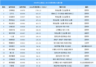 2024年中國云南省上市公司營業(yè)收入排行榜（附榜單）