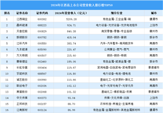 2024年中國(guó)江西省上市公司營(yíng)業(yè)收入排行榜（附榜單）