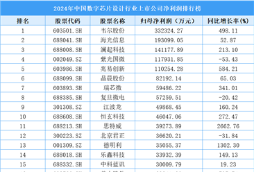 2024年中國數(shù)字芯片設計行業(yè)上市公司凈利潤排行榜（附榜單）