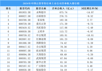 2024年中國百貨零售行業(yè)上市公司營業(yè)收入排行榜（附榜單）