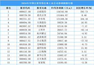 2024年中國百貨零售行業(yè)上市公司凈利潤排行榜（附榜單）