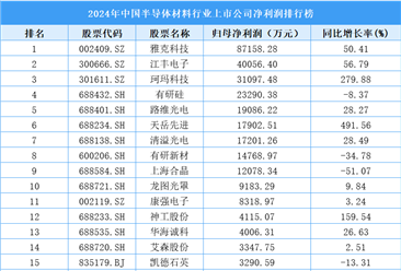 2024年中國半導體材料行業(yè)上市公司凈利潤排行榜（附榜單）