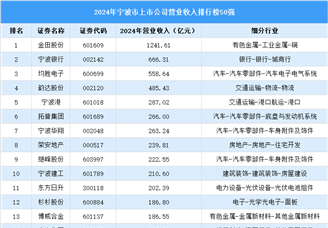 2024年寧波市上市公司營業(yè)收入排行榜（附榜單）
