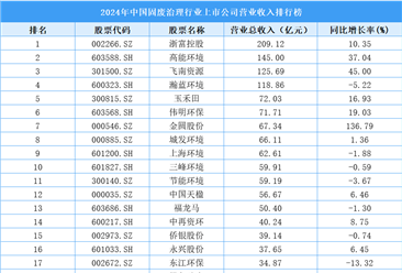 2024年中国固废治理行业上市公司营业收入排行榜（附榜单）