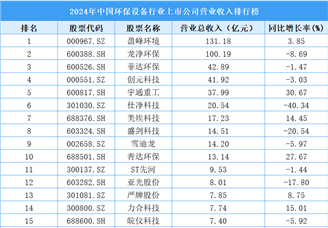 2024年中國環(huán)保設(shè)備行業(yè)上市公司營業(yè)收入排行榜（附榜單）