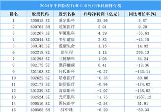 2024年中國醫(yī)院行業(yè)上市公司凈利潤排行榜（附榜單）