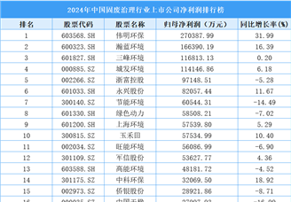 2024年中國固廢治理行業(yè)上市公司凈利潤排行榜（附榜單）