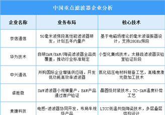 2025年中國濾波器重點(diǎn)企業(yè)業(yè)務(wù)布局預(yù)測分析（圖）