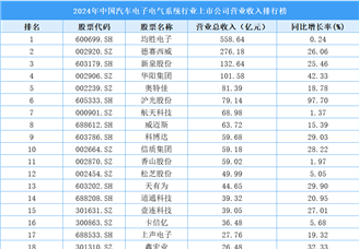 2024年中国汽车电子电气系统行业上市公司营业收入排行榜（附榜单）
