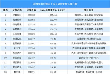 2024年哈尔滨市上市公司营业收入排行榜（附榜单）