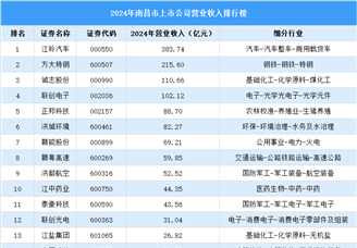 2024年南昌市上市公司营业收入排行榜（附榜单）