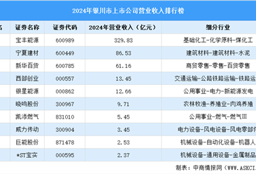 2024年银川市上市公司营业收入排行榜（附榜单）