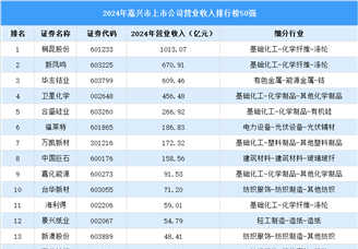 2024年嘉兴市上市公司营业收入排行榜（附榜单）