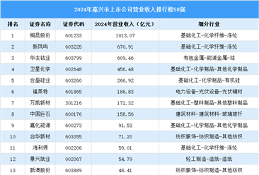 2024年嘉兴市上市公司营业收入排行榜（附榜单）