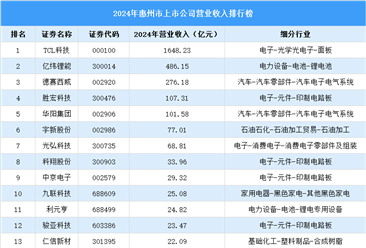 2024年惠州市上市公司營(yíng)業(yè)收入排行榜（附榜單）