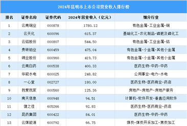 2024年昆明市上市公司營業(yè)收入排行榜（附榜單）