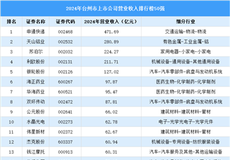 2024年台州市上市公司营业收入排行榜（附榜单）