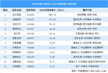 2024年连云港市上市公司营业收入排行榜（附榜单）