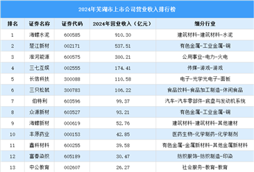 2024年芜湖市上市公司营业收入排行榜（附榜单）