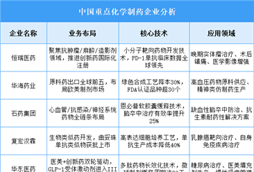 2025年中国化学制药重点企业业务布局预测分析（图）