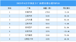 2025年4月中國(guó)皮卡廠商銷量排行榜TOP10（附榜單）