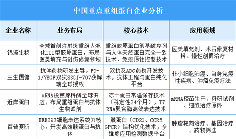 2025年中国重组蛋白重点企业业务布局预测分析（图）