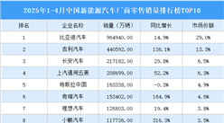 2025年1-4月中国新能源汽车厂商零售销量排行榜TOP10（附榜单）
