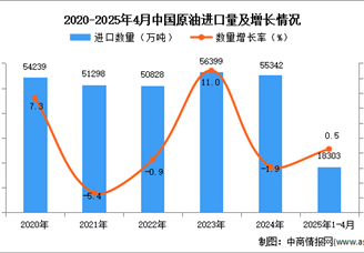 2025年1-4月中國原油進口數(shù)據(jù)統(tǒng)計分析：進口量小幅增長