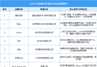 2025年中國(guó)最受歡迎的AR設(shè)備品牌（附榜單）