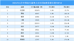 2025年5月中國(guó)造車新勢(shì)力交付量&銷量排行榜TOP10（附榜單）