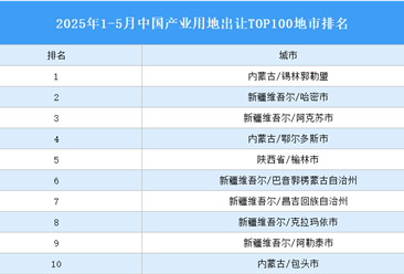 產業(yè)投資情報：2025年1-5月中國產業(yè)用地出讓TOP100地市排名（產業(yè)篇）