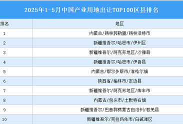產業(yè)投資情報：2025年1-5月中國產業(yè)用地出讓TOP100區(qū)縣排名（產業(yè)篇）