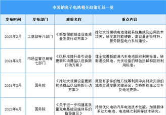 2025年中國鈉離子電池行業(yè)最新政策匯總一覽（表）