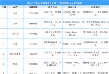 2025年中国最受消费者喜爱的十大燃油摩托车品牌排行榜（附榜单）
