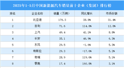 2025年1-5月中國(guó)新能源汽車銷量前十企業(yè)（集團(tuán)）排行榜（附榜單）