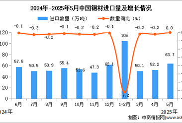 2025年5月中国钢材进口数据统计分析：进口量63.7万吨