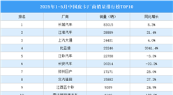 2025年1-5月中國(guó)皮卡廠商銷量排行榜TOP10（附榜單）