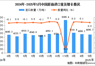 2025年5月中國原油進口數(shù)據(jù)統(tǒng)計分析：進口量4696.7萬噸