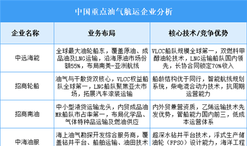 2025年中国油气航运重点企业业务布局预测分析（图）