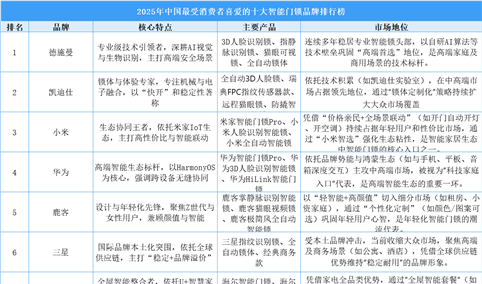 2025年中国最受消费者喜爱的十大智能门锁品牌排行榜（附榜单）