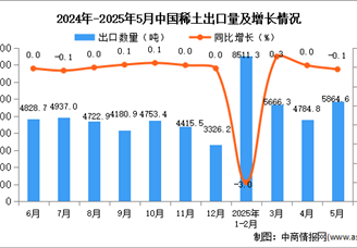 2025年5月中國(guó)稀土出口數(shù)據(jù)統(tǒng)計(jì)分析：出口量5864.6噸