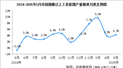 2025年5月中國能源生產(chǎn)情況：規(guī)模以上工業(yè)原煤、原油、天然氣生產(chǎn)增速加快，電力生產(chǎn)平穩(wěn)增長