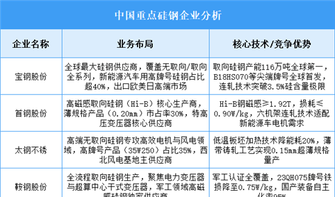 2025年中国硅钢重点企业业务布局预测分析（图）