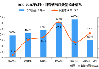 2025年1-5月中國(guó)啤酒出口數(shù)據(jù)統(tǒng)計(jì)分析：出口量同比增長(zhǎng)17.3%